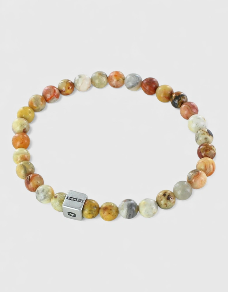 Logo Cube Agate Beaded Bracelet Sterling Silver