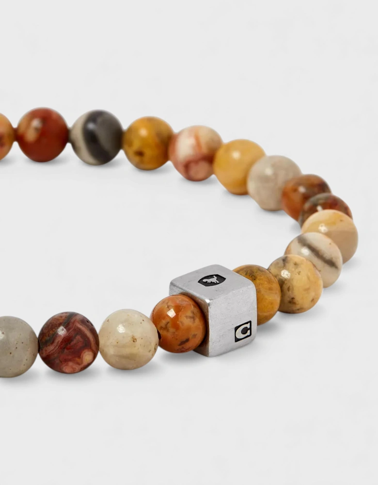 Logo Cube Agate Beaded Bracelet Sterling Silver