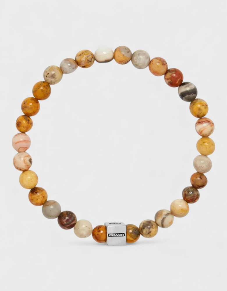 Logo Cube Agate Beaded Bracelet Sterling Silver