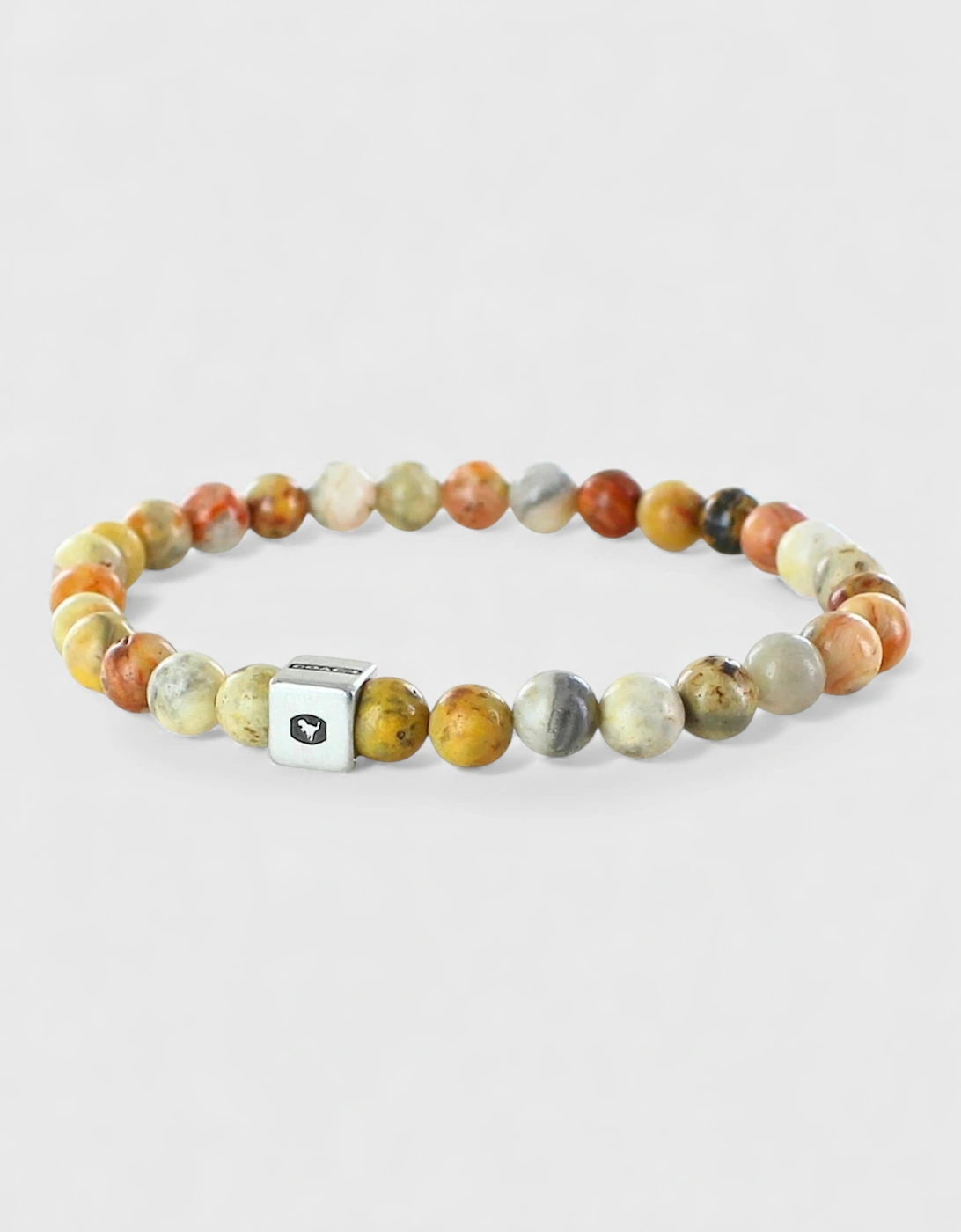 Logo Cube Agate Beaded Bracelet Sterling Silver
