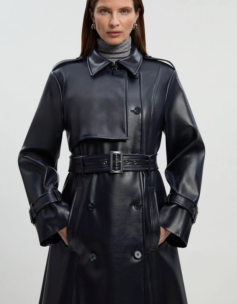 Faux Leather Belted Trench  Coat