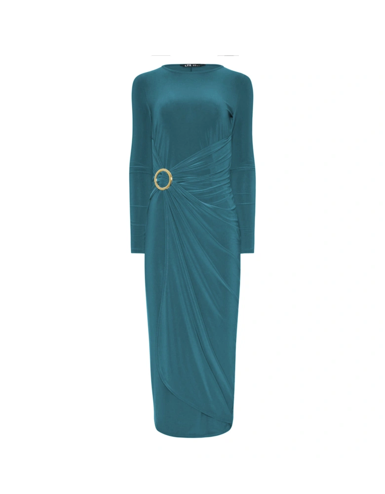 Tall Drape Long Sleeve Buckle Dress