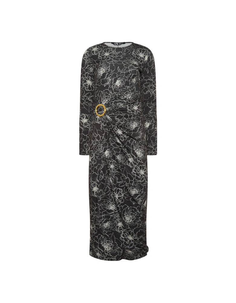 Tall Floral Drape Long Sleeve Buckle Dress