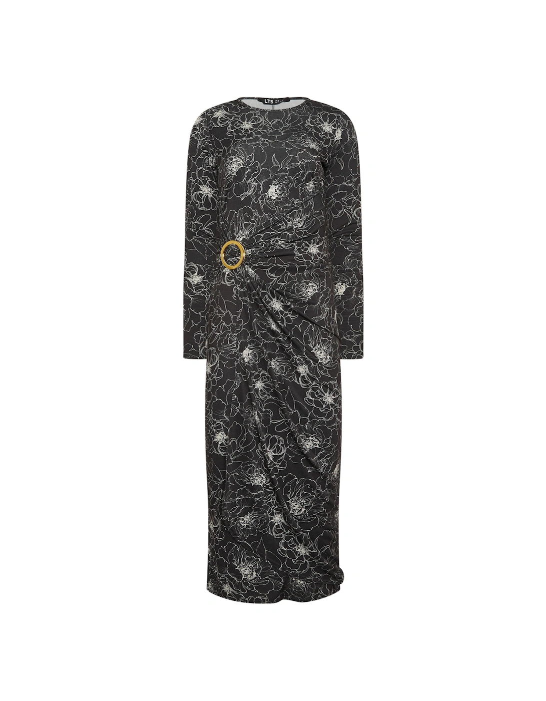 Tall Floral Drape Long Sleeve Buckle Dress, 2 of 1