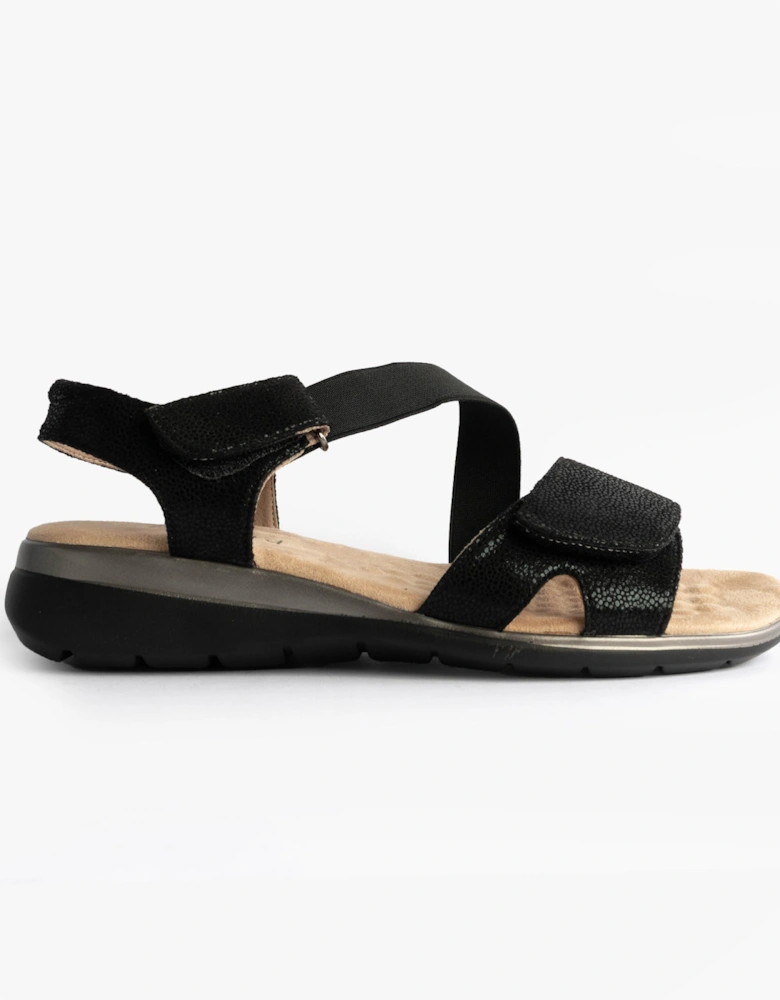 Womens Strapy Touch Fasten Sandals Black Shimmer