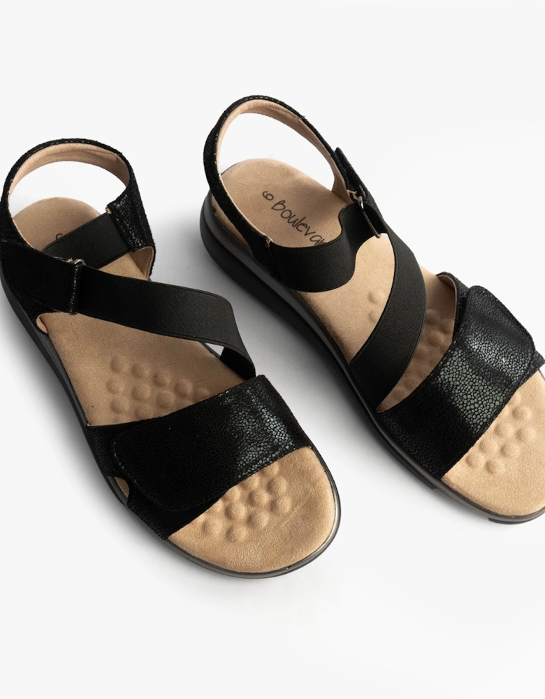 Womens Strapy Touch Fasten Sandals Black Shimmer