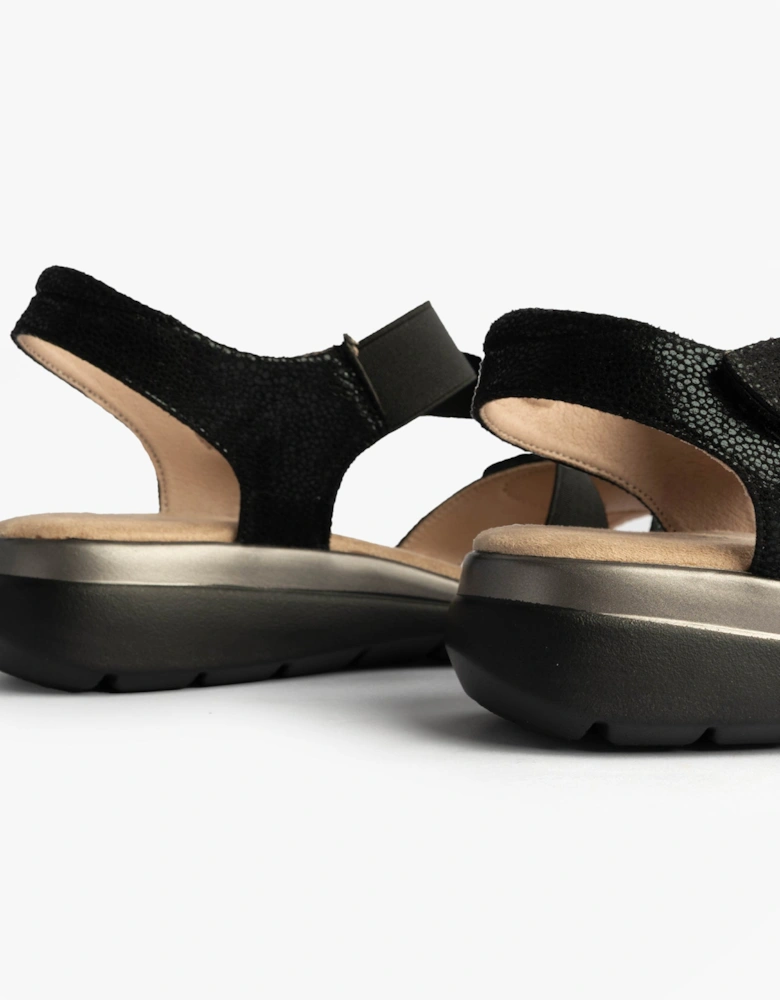 Womens Strapy Touch Fasten Sandals Black Shimmer