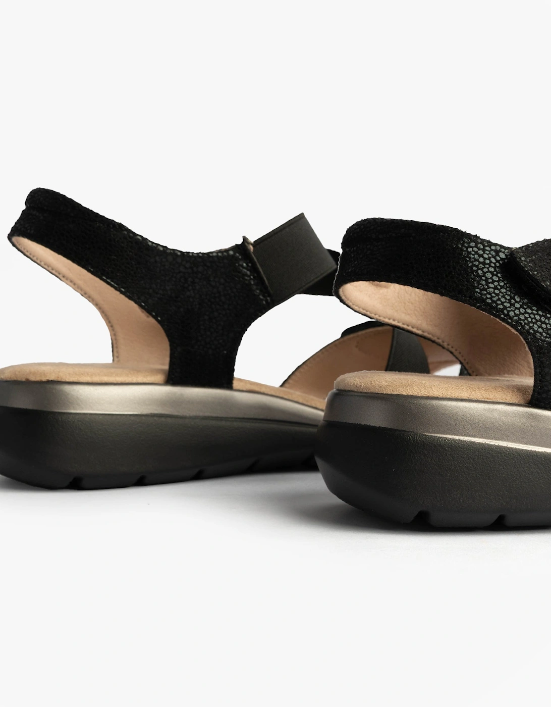 Womens Strapy Touch Fasten Sandals Black Shimmer