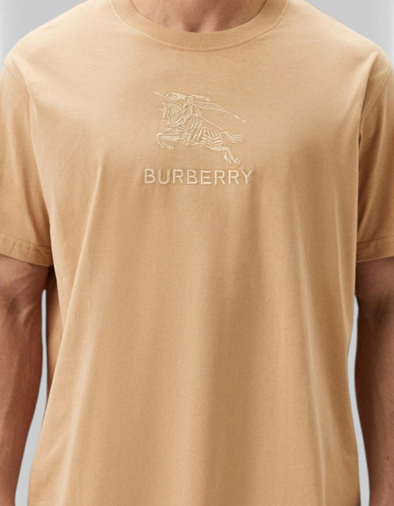 Logo Embroidered Cotton T-Shirt Soft Fawn