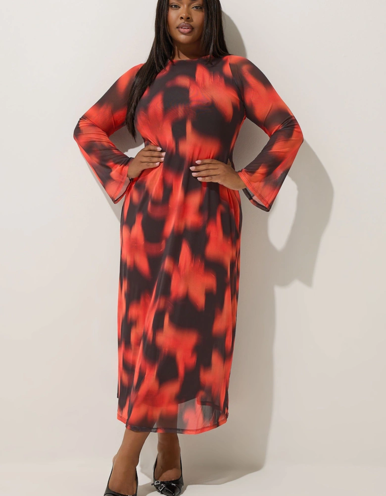 Floral Mesh Midaxi Dress