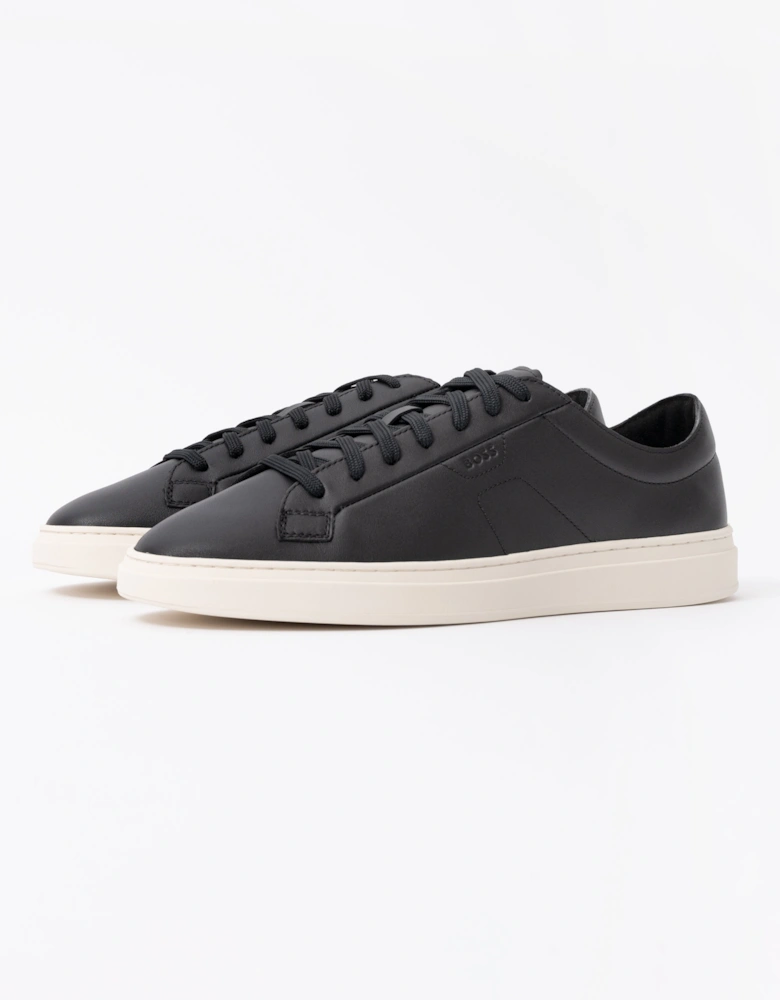 BOSS Orange Mens Kieran Low Top Trainers in Leather with Embossed Logo - Black 001