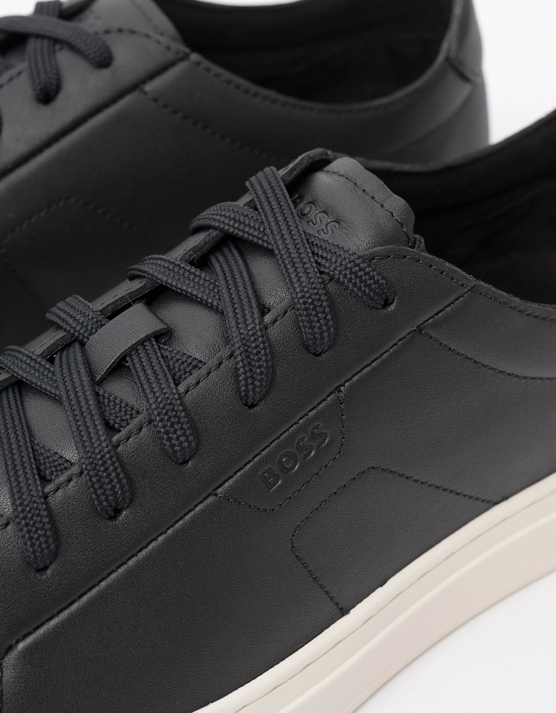 BOSS Orange Mens Kieran Low Top Trainers in Leather with Embossed Logo - Black 001