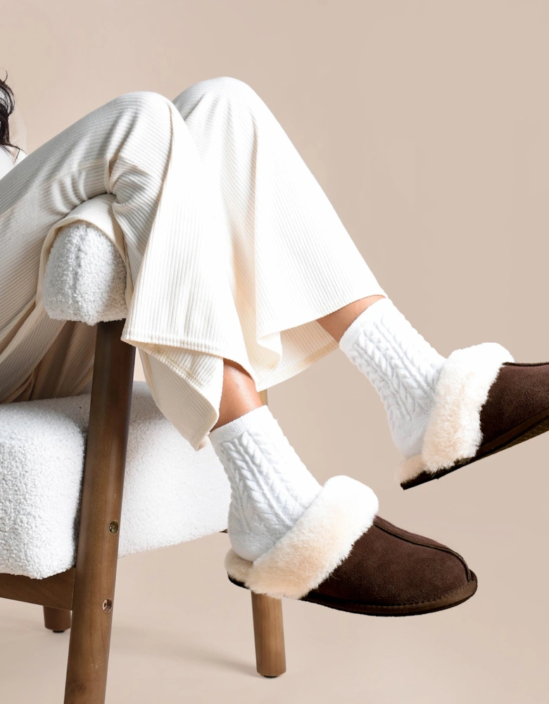 AYLA Womens Real Sheepskin Mule Slippers Espresso