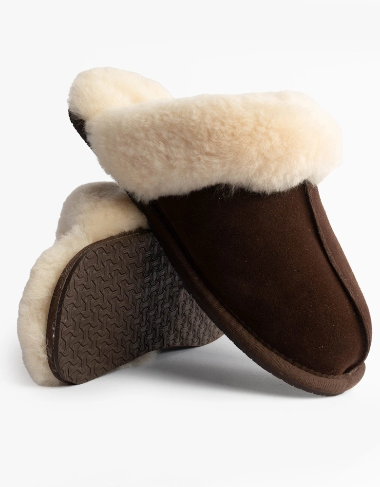AYLA Womens Real Sheepskin Mule Slippers Espresso
