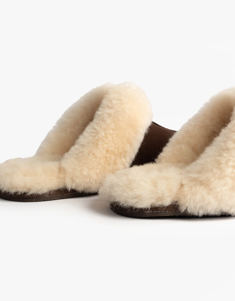 AYLA Womens Real Sheepskin Mule Slippers Espresso