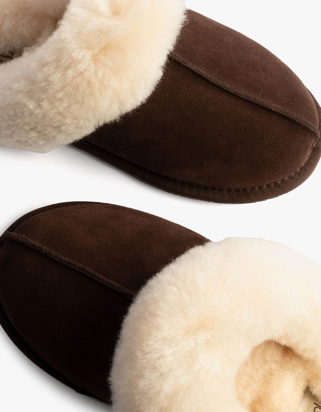 AYLA Womens Real Sheepskin Mule Slippers Espresso