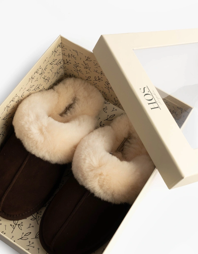 AYLA Womens Real Sheepskin Mule Slippers Espresso
