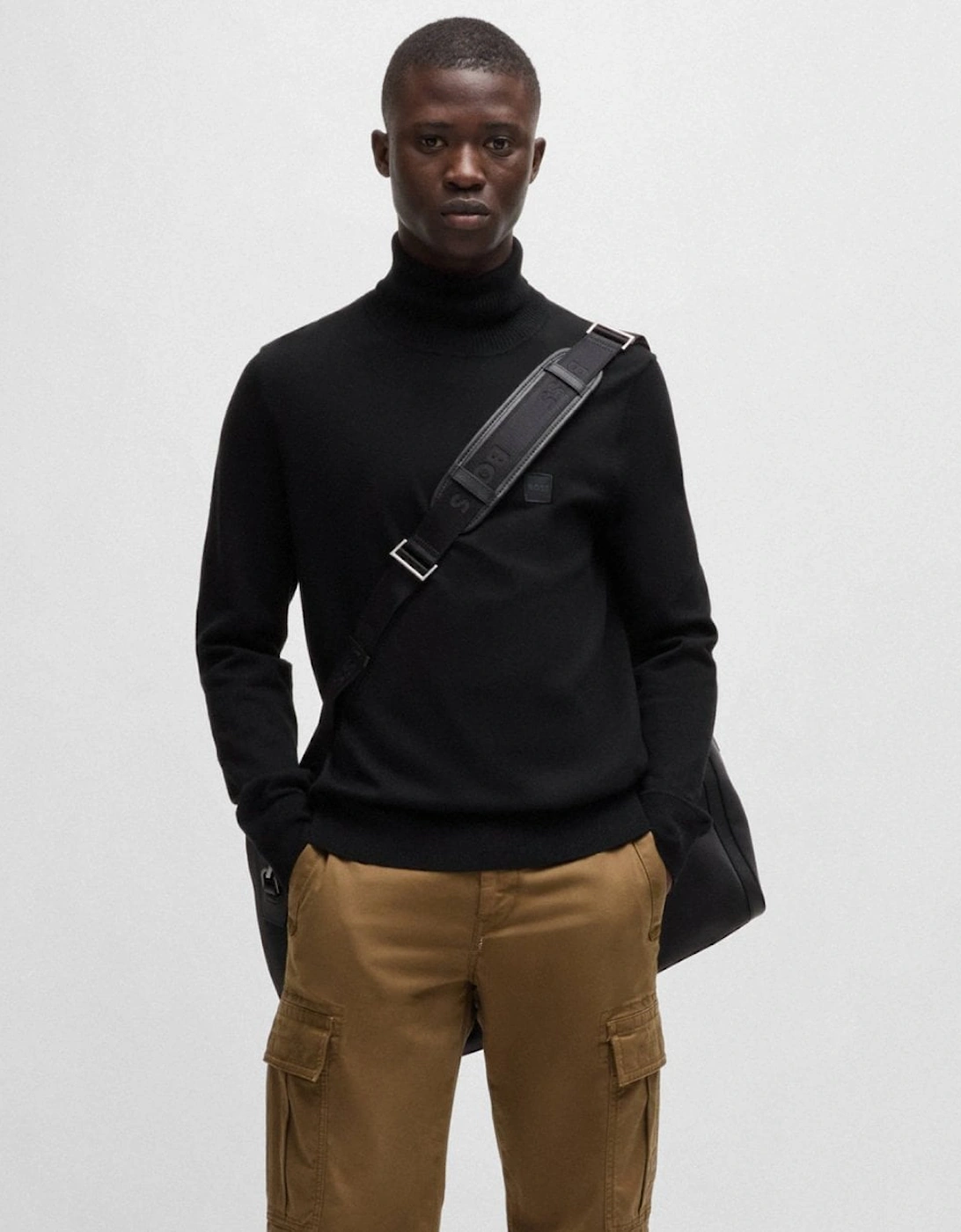 BOSS Orange Akiro Mens Funnel Neck Jumper - Black 001