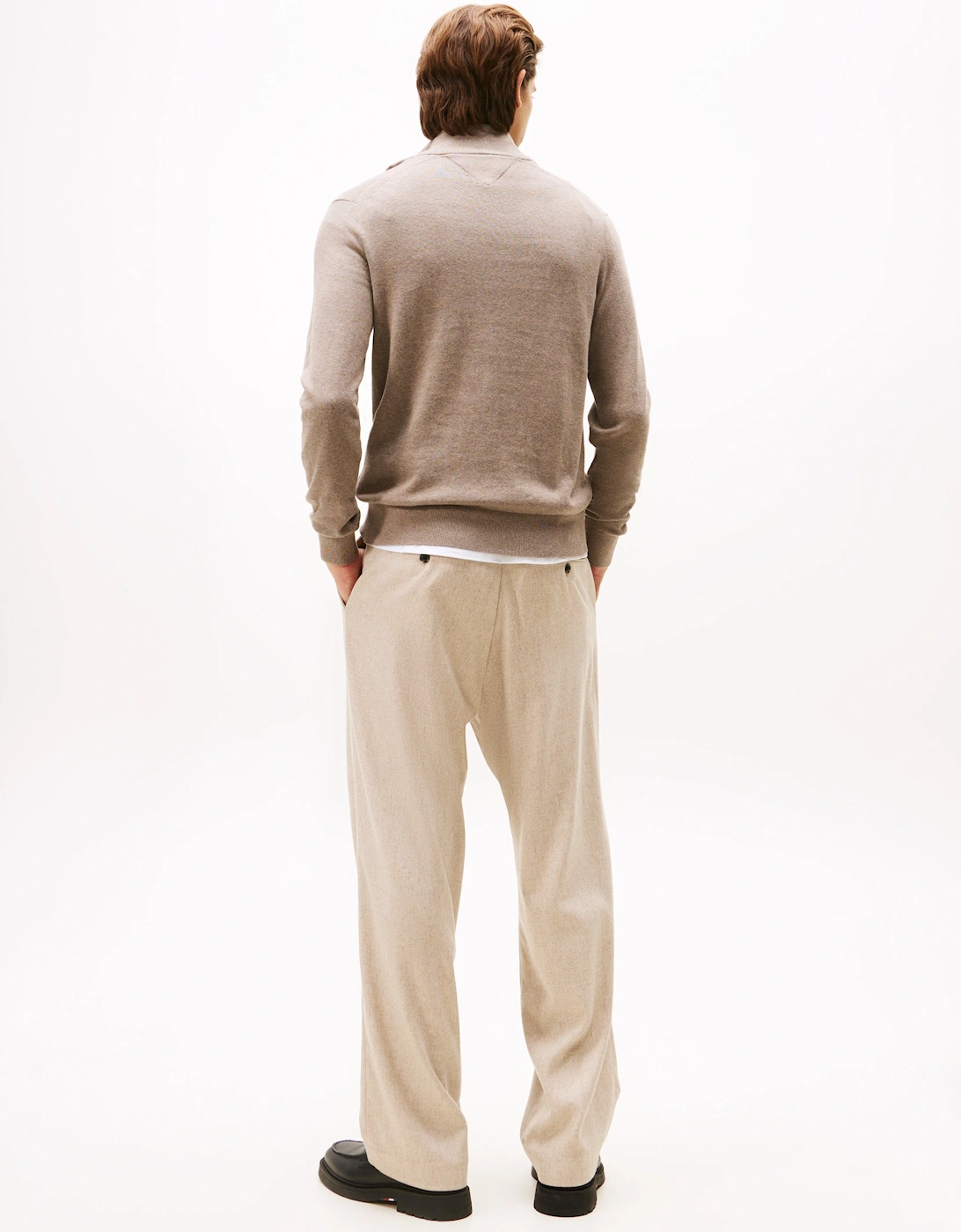 Organic Cotton Cashmere Mens Zip-Mock Sweater - Coastal Taupe Heather