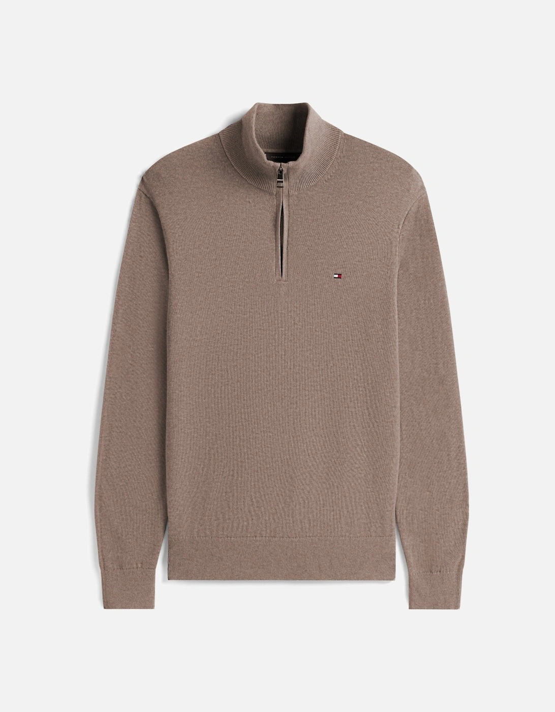 Organic Cotton Cashmere Mens Zip-Mock Sweater - Coastal Taupe Heather