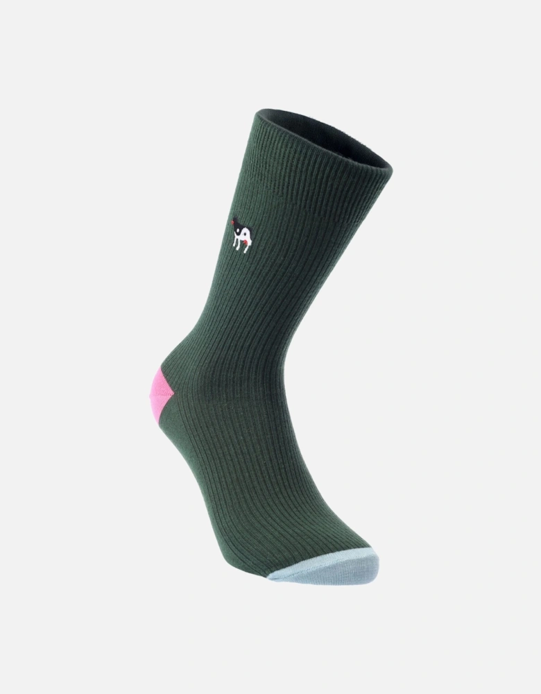 Ribbed Embroidery Ying Yang Cow Socks