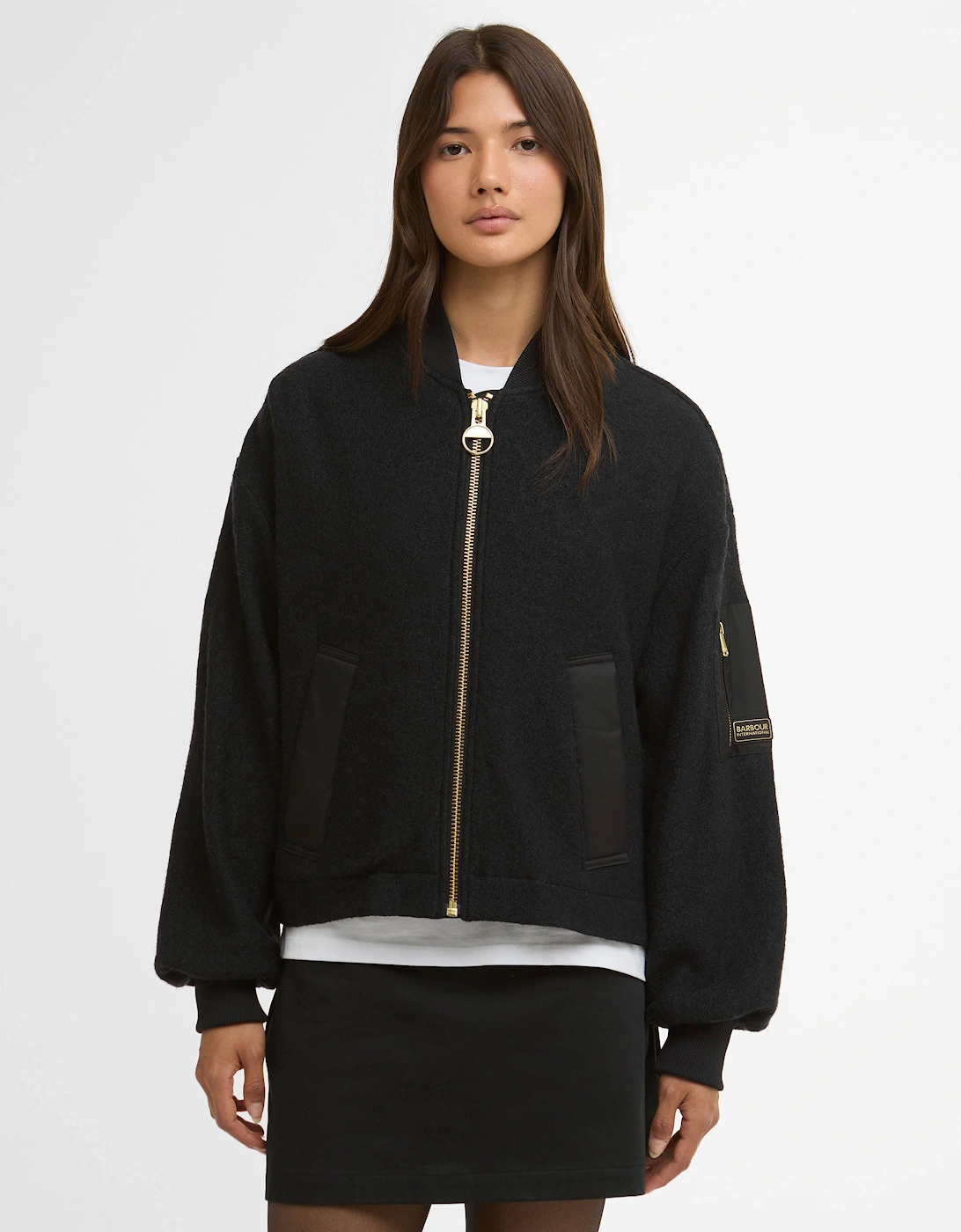 Monique Womens Wool Bomber Jacket - Black, 8 of 7