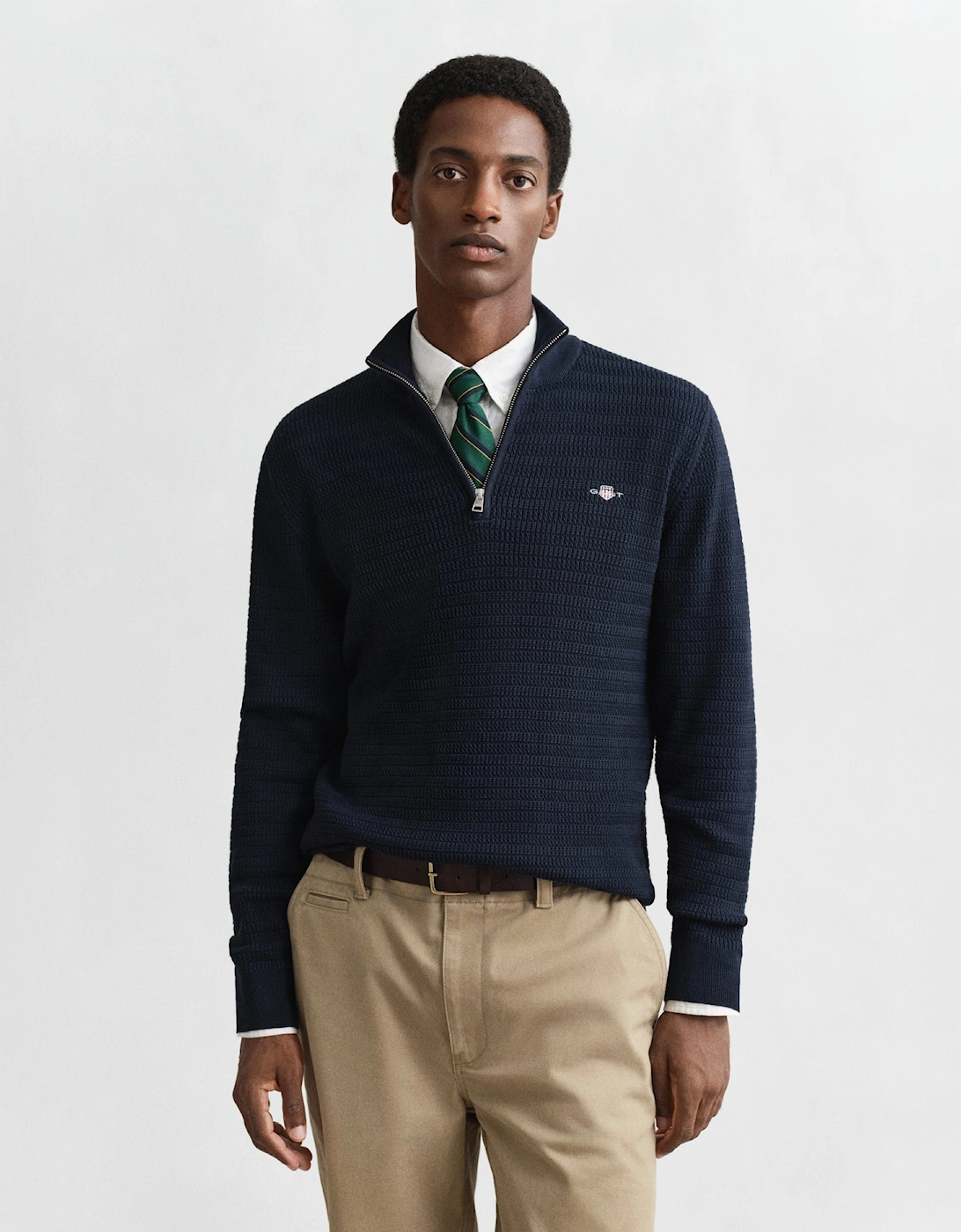 Men's GANT Mens Mini Cable Half Zip Jumper - 433 Evening Blue - Navy - Size: M