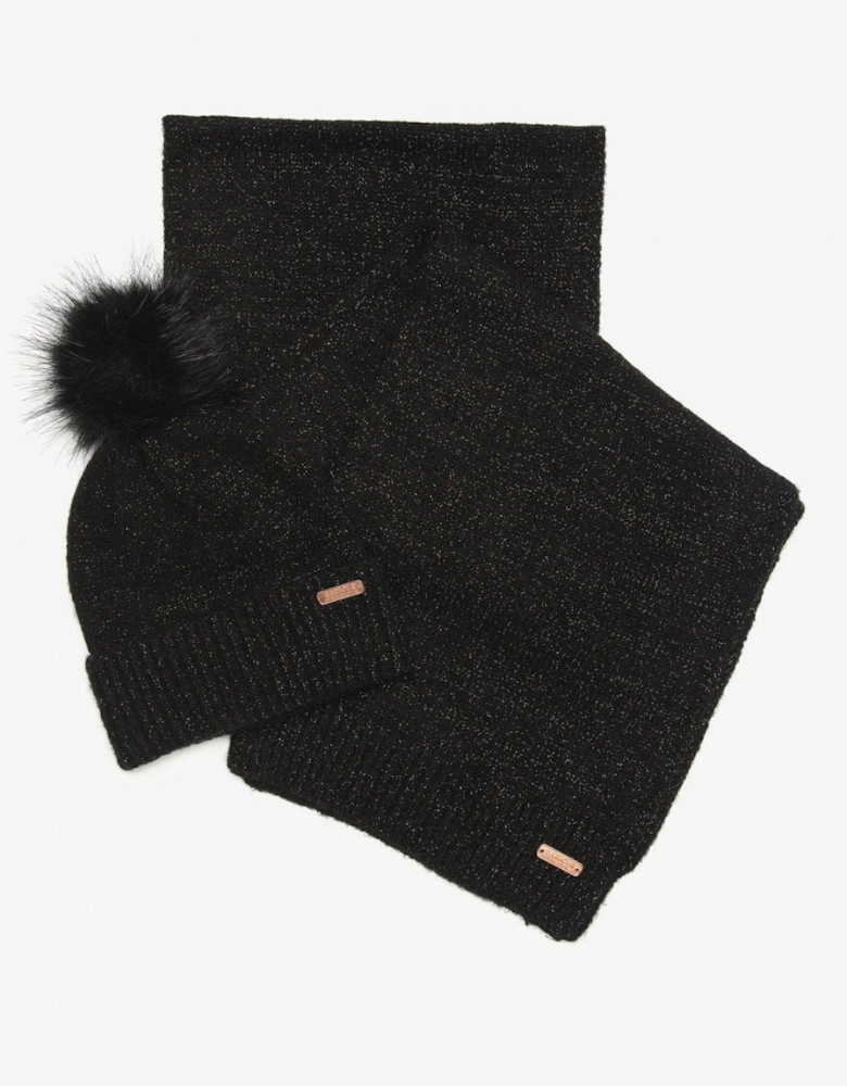 Sparkle Womens Beanie/Scarf - Black