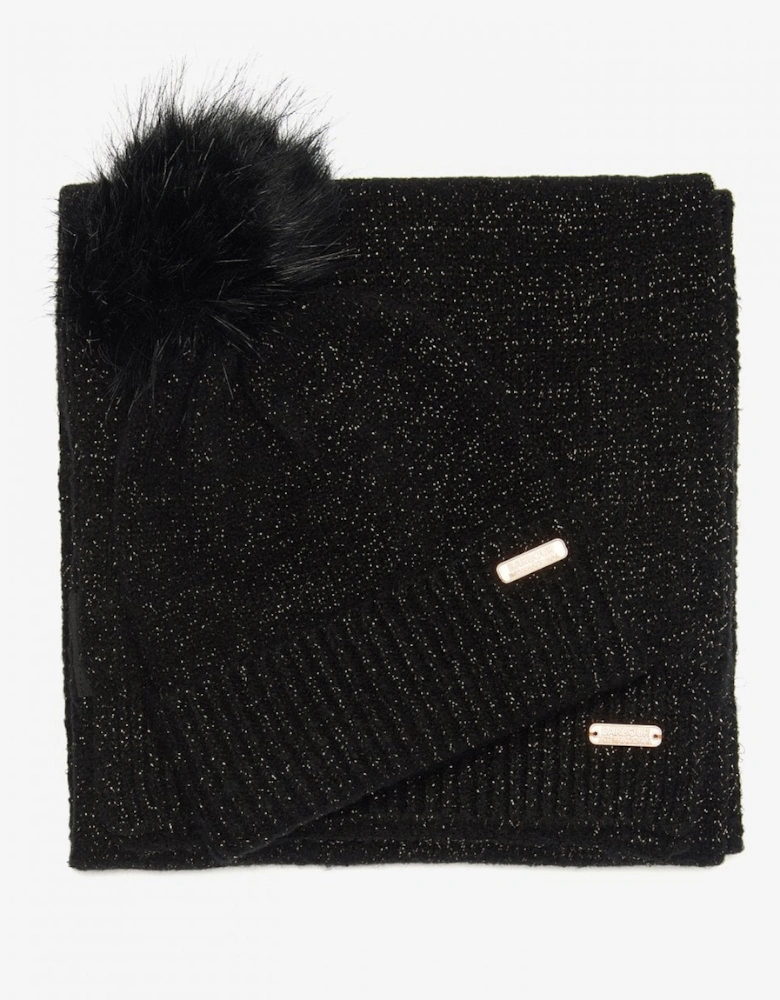 Sparkle Womens Beanie/Scarf - Black
