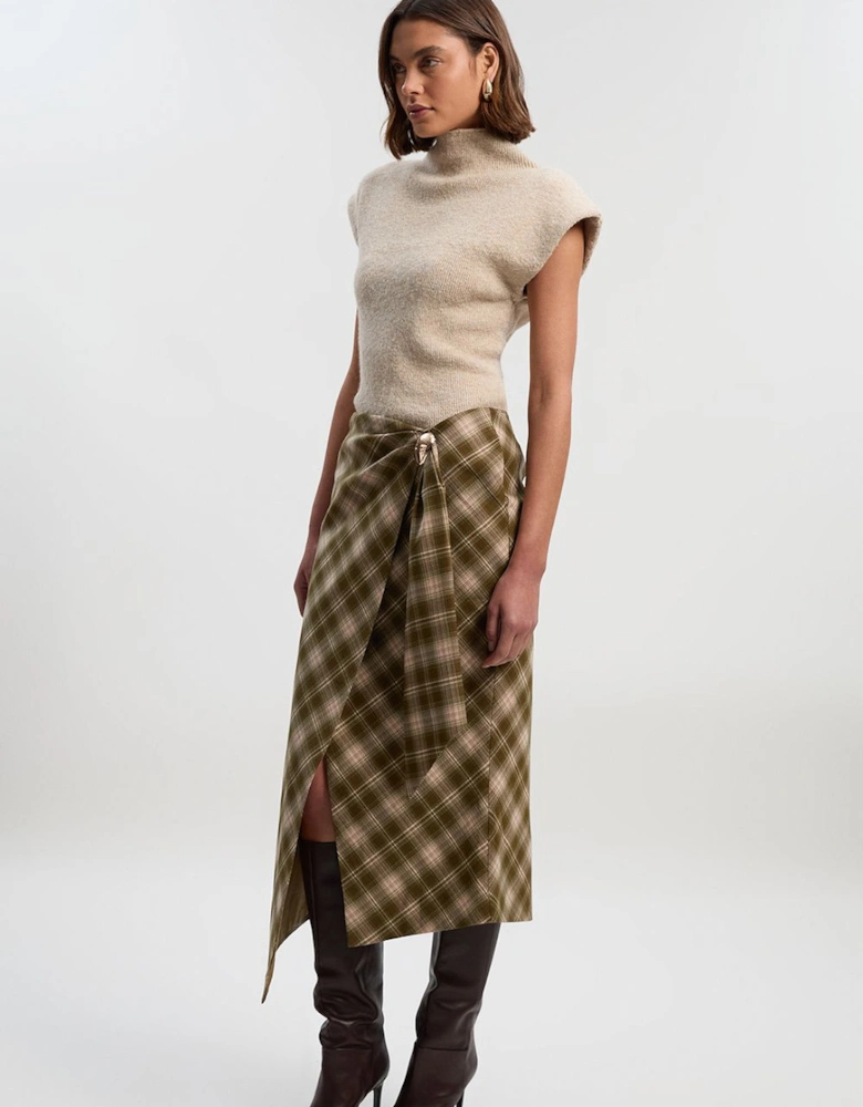 Tailored Check Trim Detail Midi Skirt