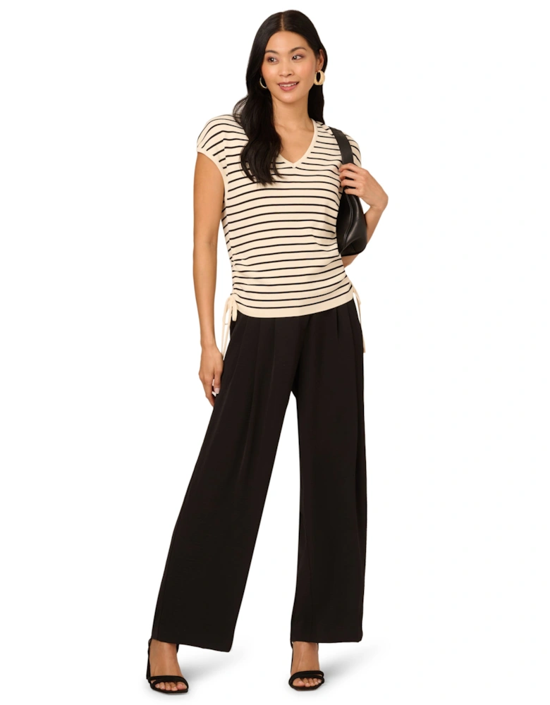 V-Neck Extended Cap Sleeve Sweater Top With Side Slits