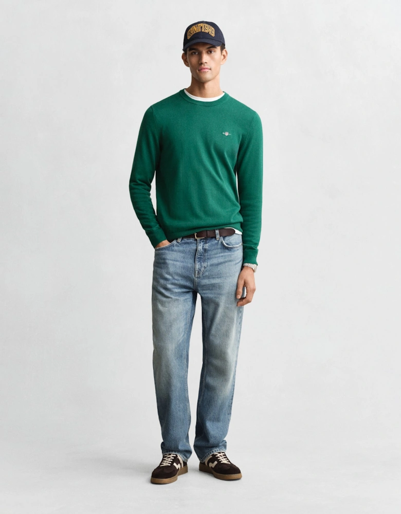 Mens Classic Cotton Crew Neck Jumper - 373 Deep Forest Green