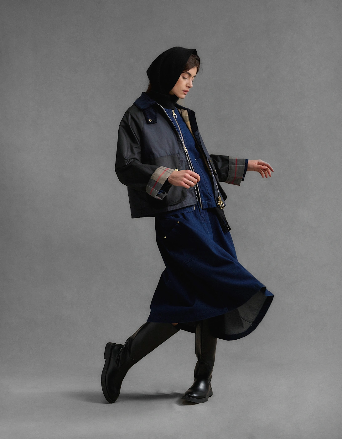 Kearton Womens Wax Jacket - Royal Navy/Black/Dress Tartan