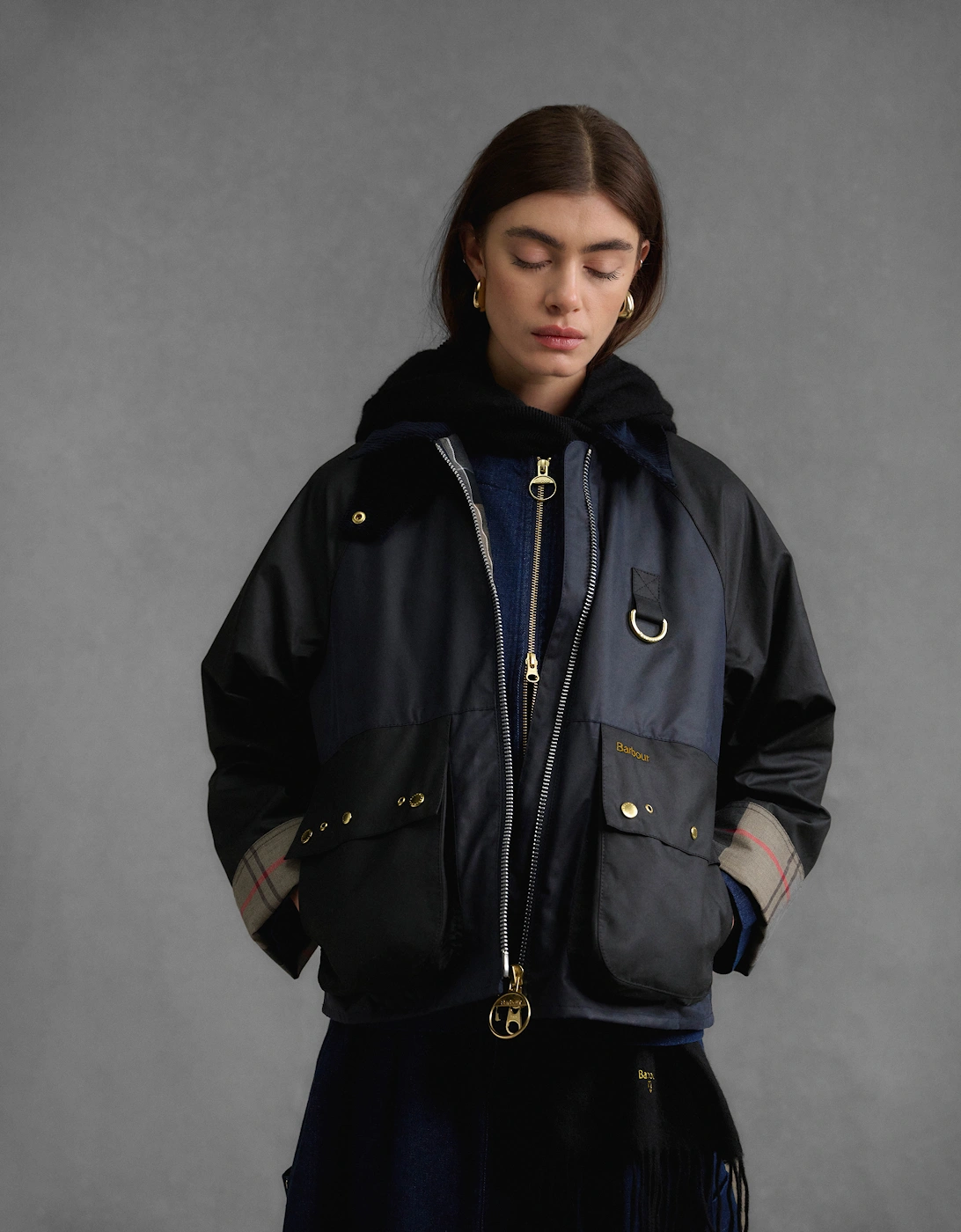 Kearton Womens Wax Jacket - Royal Navy/Black/Dress Tartan