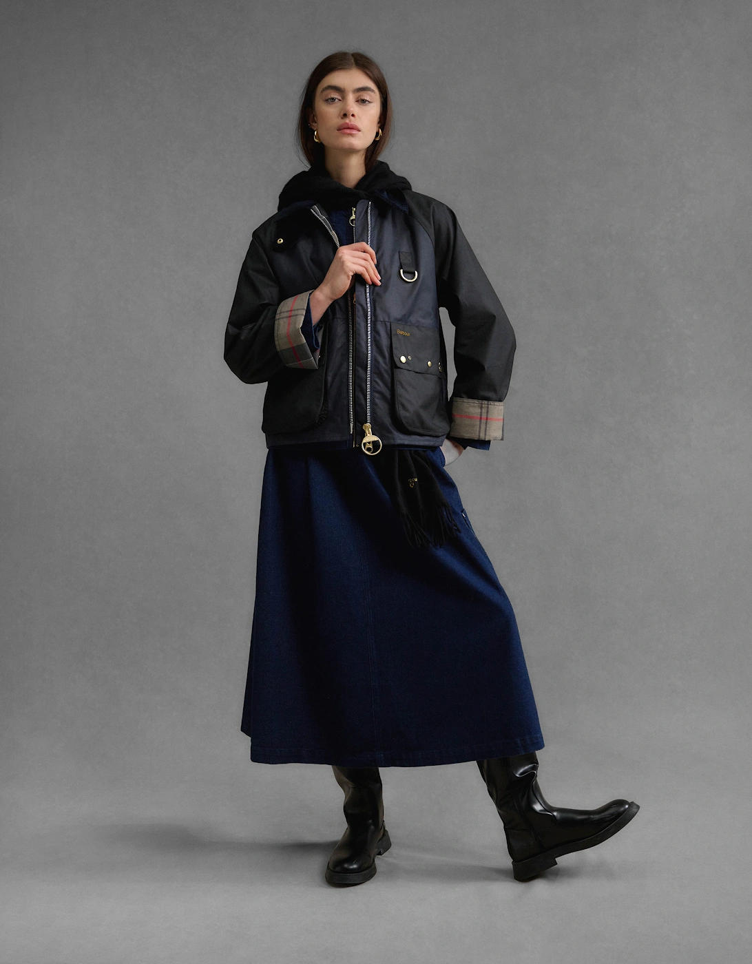 Kearton Womens Wax Jacket - Royal Navy/Black/Dress Tartan