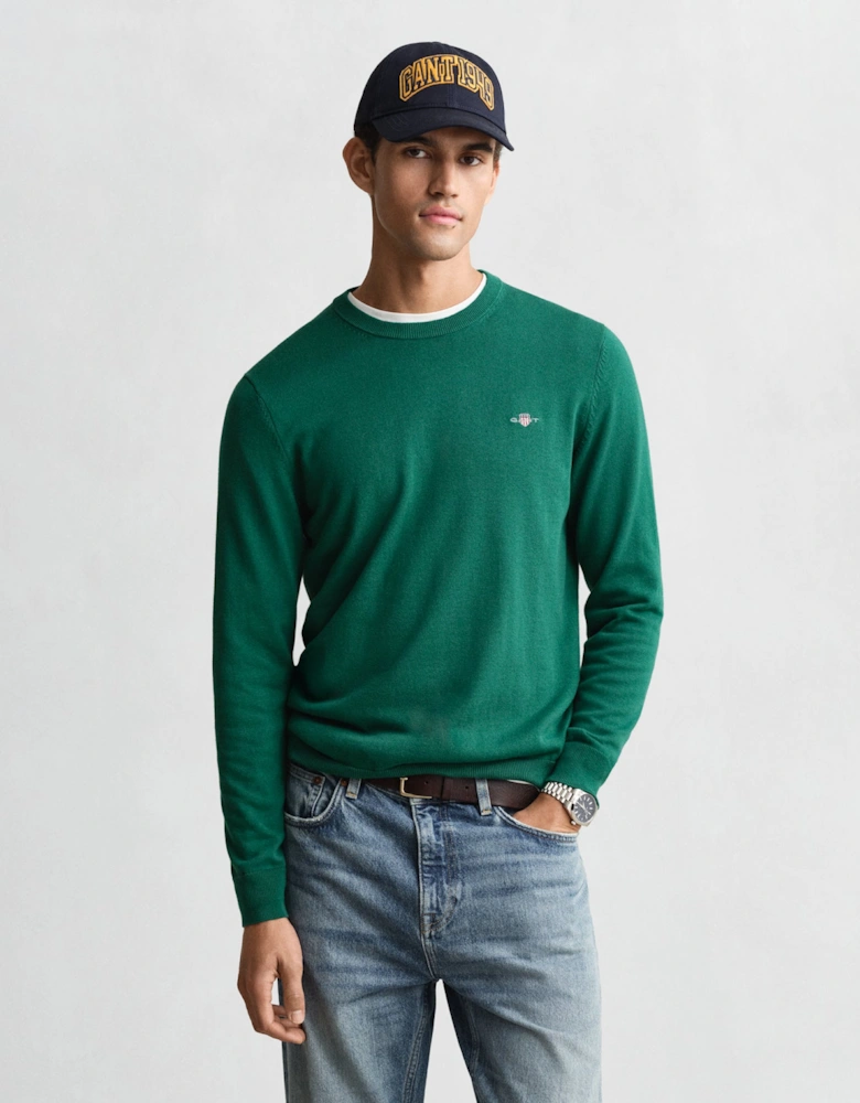 Mens Classic Cotton Crew Neck Jumper - 373 Deep Forest Green