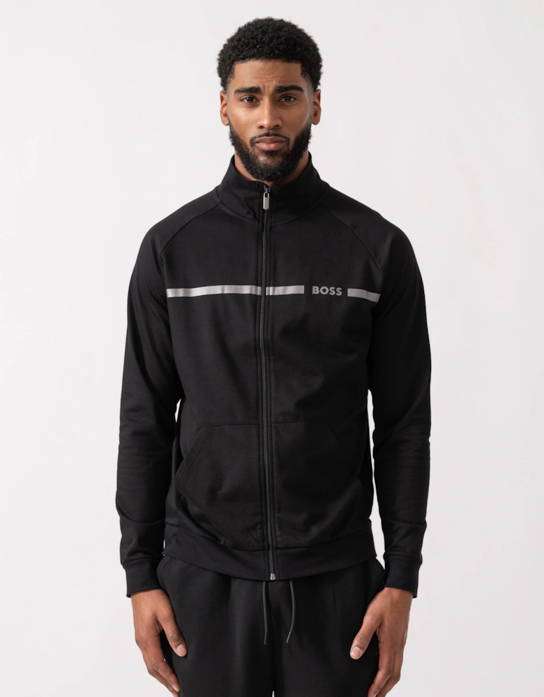 BOSS Orange Authentic Cotton Terry Loungewear Jacket with Stripe  - Black 001