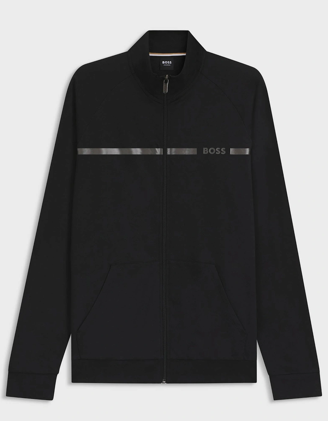 BOSS Orange Authentic Cotton Terry Loungewear Jacket with Stripe  - Black 001