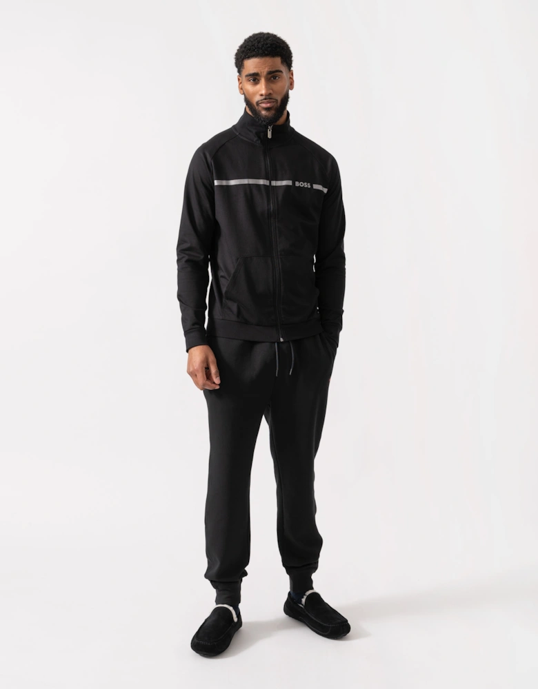 BOSS Orange Authentic Cotton Terry Loungewear Jacket with Stripe  - Black 001