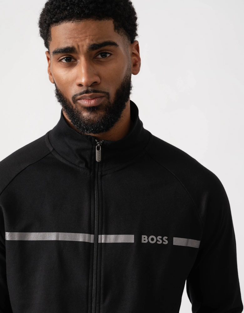 BOSS Orange Authentic Cotton Terry Loungewear Jacket with Stripe  - Black 001