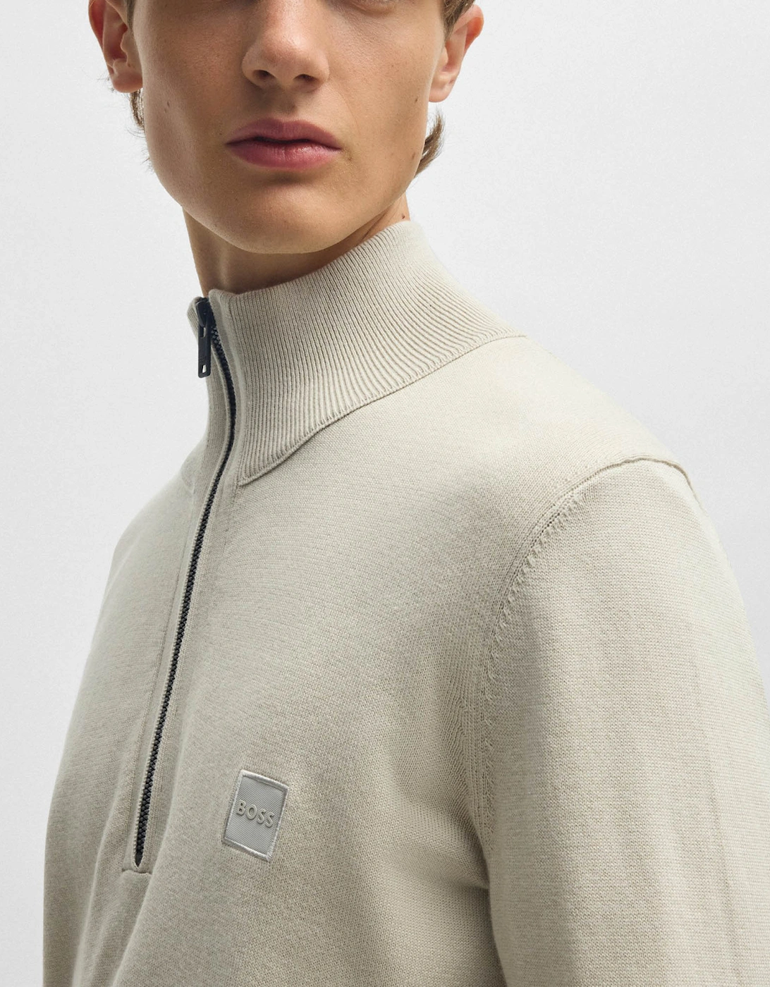 BOSS Orange Kanobix S Mens 1/4 Zip Jumper - Light Beige 271