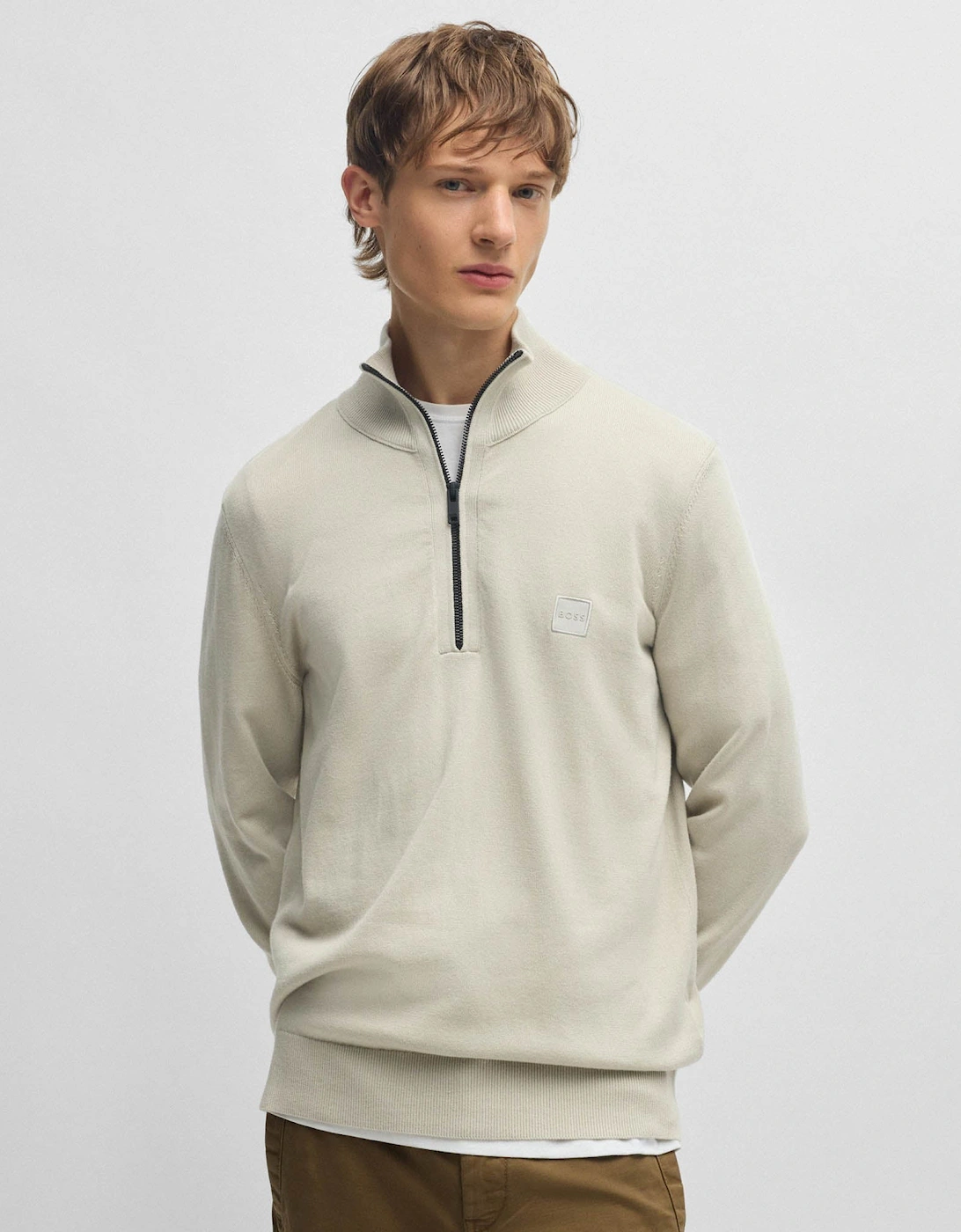 Boss Men's BOSS Orange Kanobix S Mens 1/4 Zip Jumper - Light Beige 271 - Tan