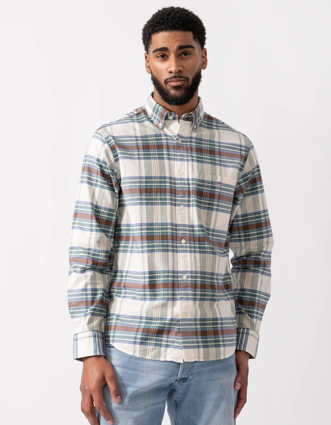 Mens Regular Fit Oxford Check Shirt - 318 Woody Green, 5 of 4