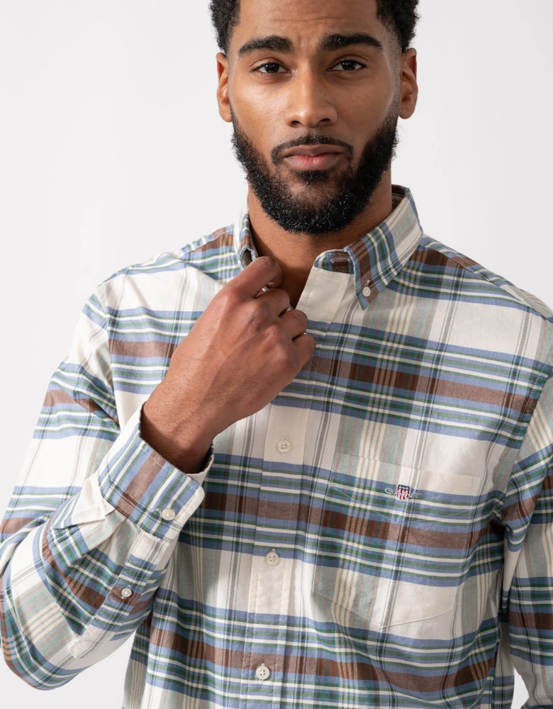 Mens Regular Fit Oxford Check Shirt - 318 Woody Green