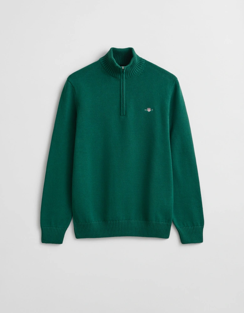 Mens Casual Cotton Half Zip Jumper - 373 Deep Forest Green