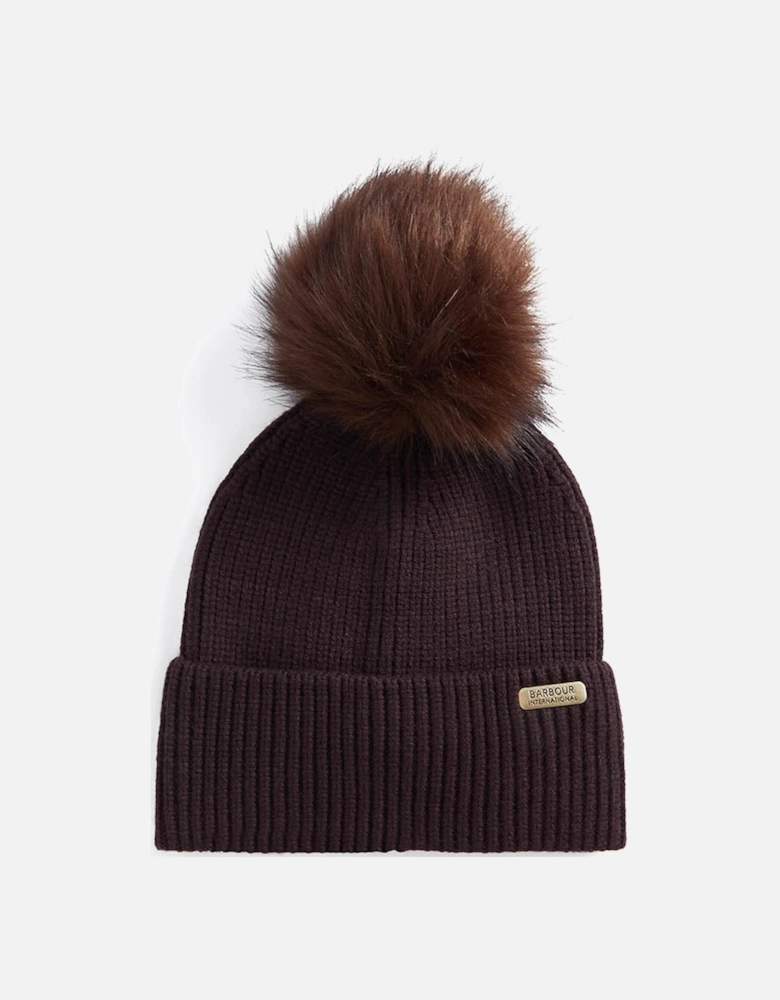 Mallory Pom Womens Beanie - Chocolate