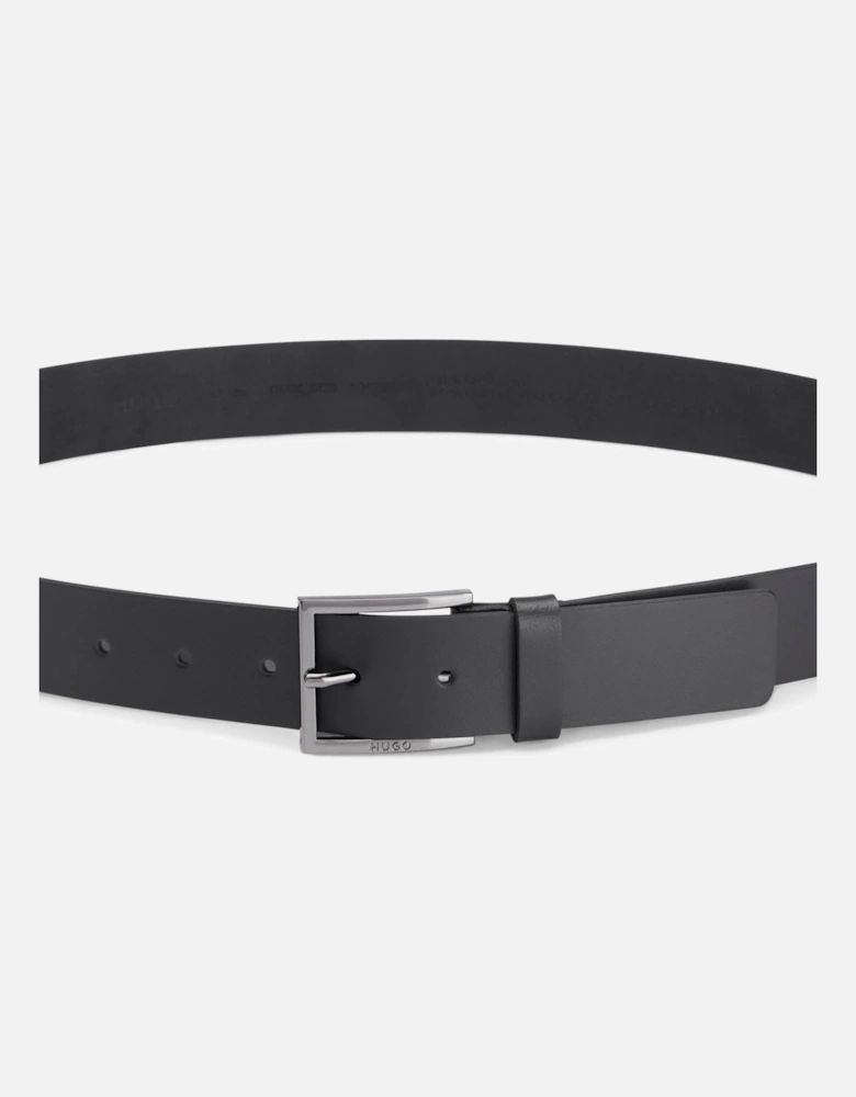 HUGO Geek Mens Smooth-Leather Belt with Brushed-Silver Buckle  - Black 001