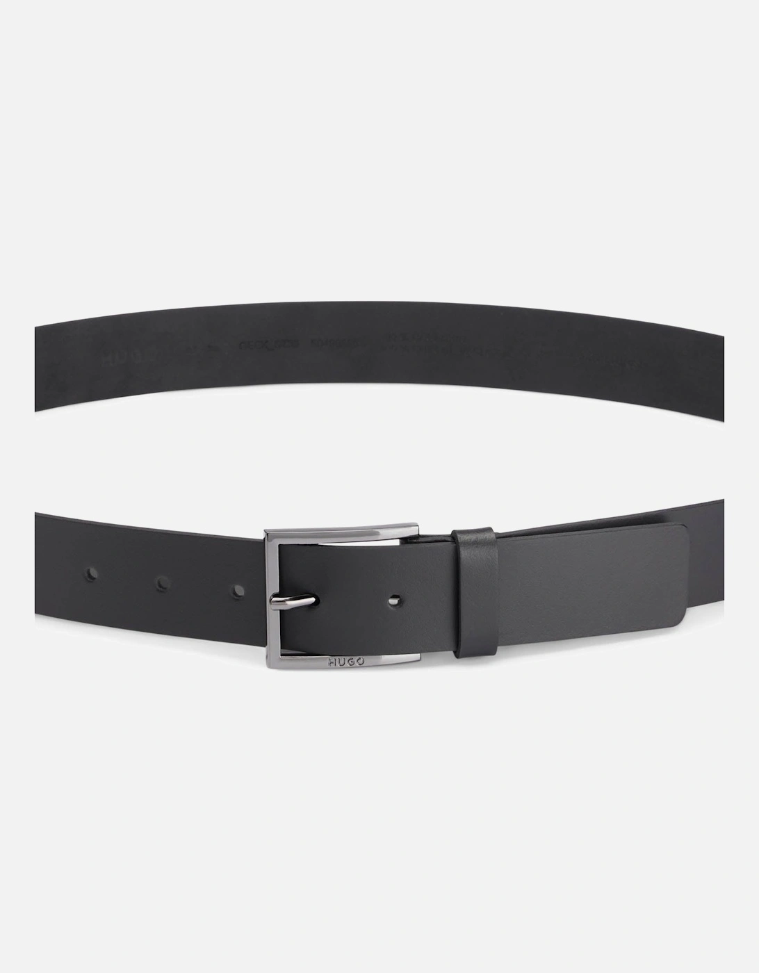 HUGO Geek Mens Smooth-Leather Belt with Brushed-Silver Buckle  - Black 001