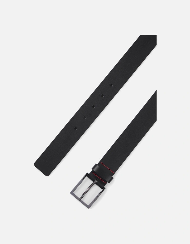 HUGO Geek Mens Smooth-Leather Belt with Brushed-Silver Buckle  - Black 001