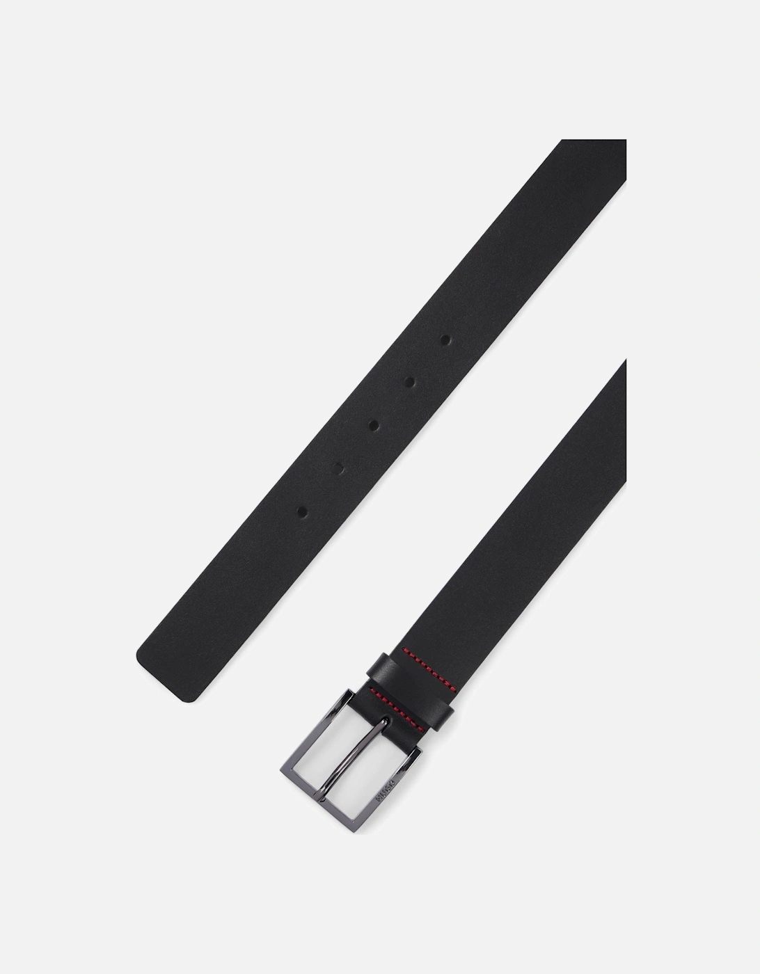 HUGO Geek Mens Smooth-Leather Belt with Brushed-Silver Buckle  - Black 001